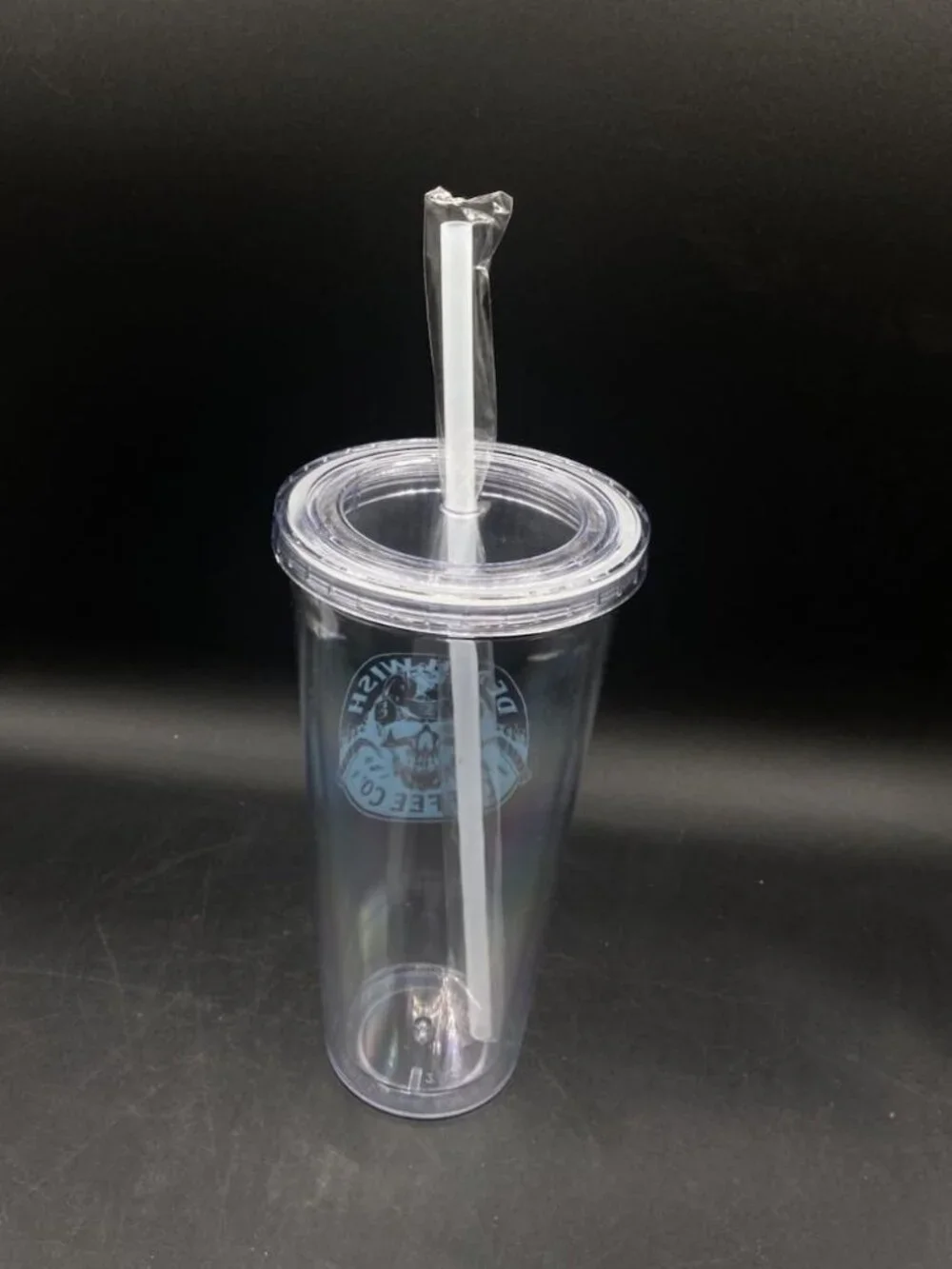 Death Wish Coffee Clear Large Plastic Tumbler With Straw NEW